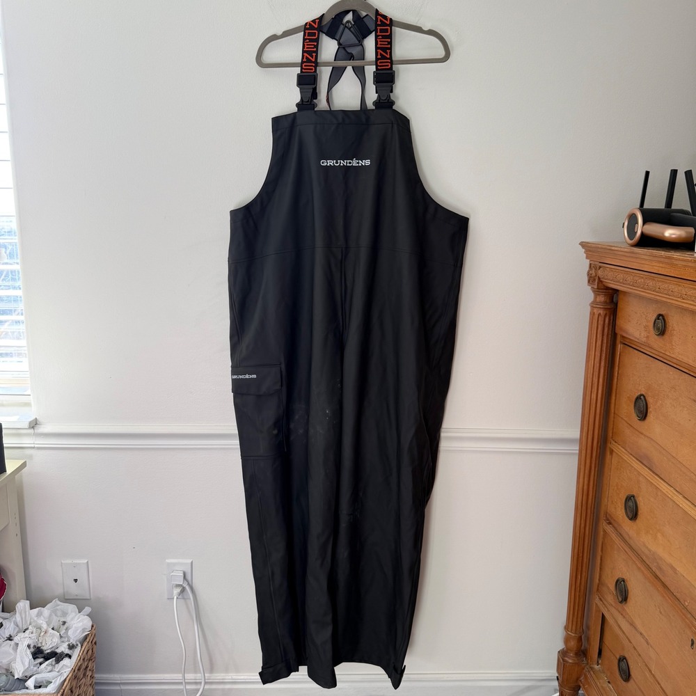 Grundens Mens Black Waterproof Fishing Bib Overalls Commercial Rain Gear